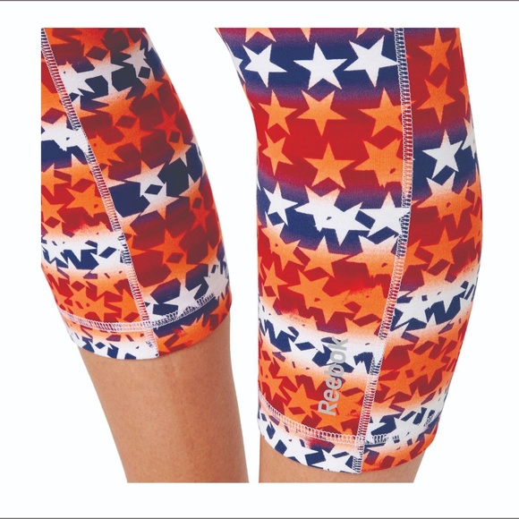 REEBOK Womens Red USA Capri Leggings - STARS - Picture 2 of 5
